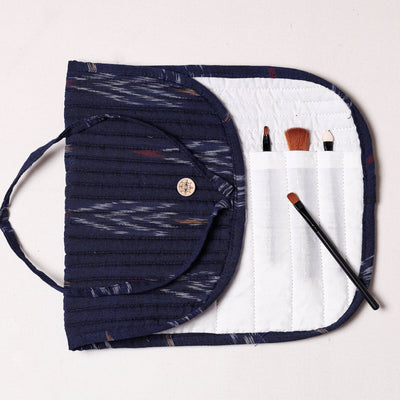  Ikat Fabric Multipurpose Segmented Make-up Brush Wrap Pouch/Case 