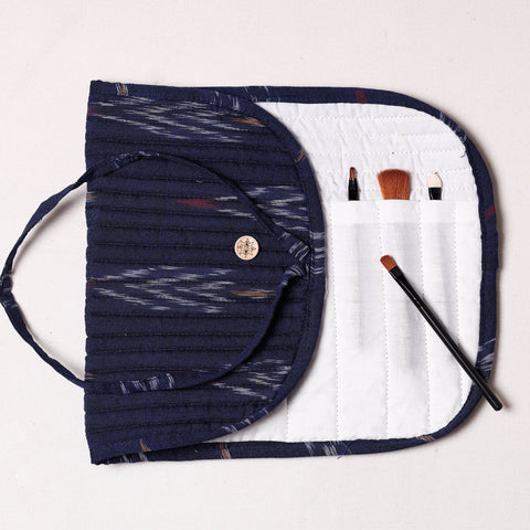  Ikat Fabric Multipurpose Segmented Make-up Brush Wrap Pouch/Case 