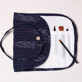  Ikat Fabric Multipurpose Segmented Make-up Brush Wrap Pouch/Case 