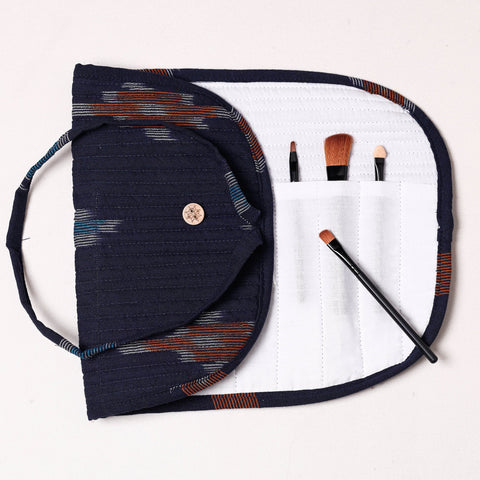  Ikat Fabric Multipurpose Segmented Make-up Brush Wrap Pouch/Case 