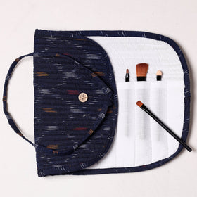  Ikat Fabric Multipurpose Segmented Make-up Brush Wrap Pouch/Case 