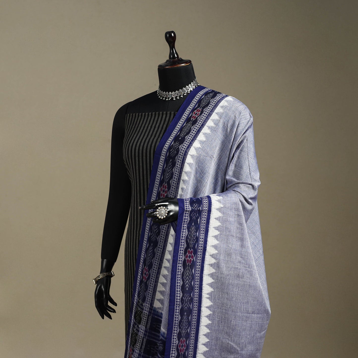 Blue - ikat handloom cotton sambalpuri dupatta 01