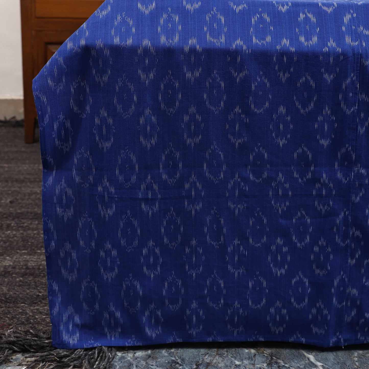 Blue - ikat with modal silk patch cotton bedsheet set 31