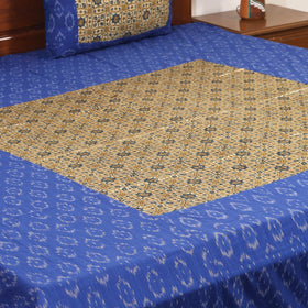 Blue - ikat with modal silk patch cotton bedsheet set 31