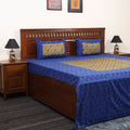 Blue - ikat with modal silk patch cotton bedsheet set 31