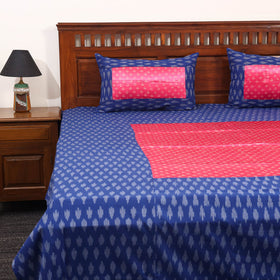Blue - ikat with modal silk patch cotton bedsheet set 38
