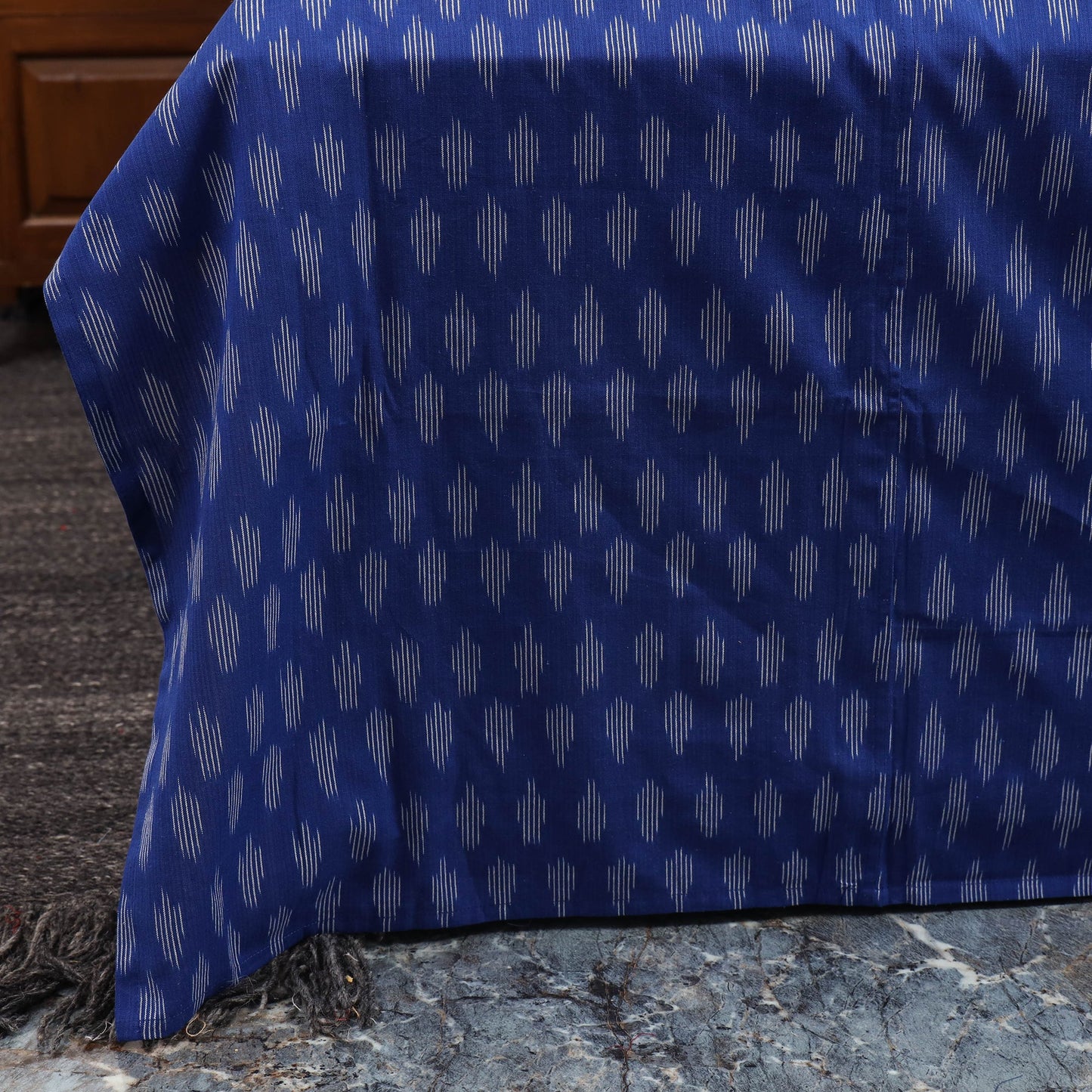 Blue - ikat with modal silk patch cotton bedsheet set 38