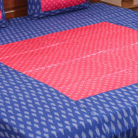 Blue - ikat with modal silk patch cotton bedsheet set 38