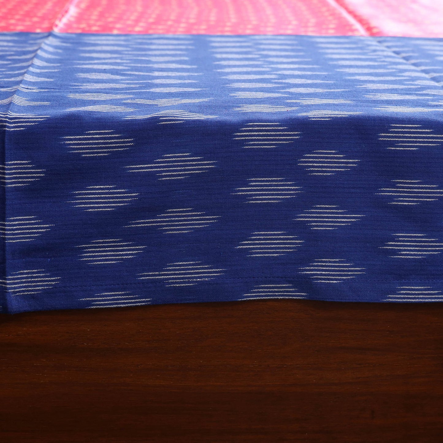 Blue - ikat with modal silk patch cotton bedsheet set 38