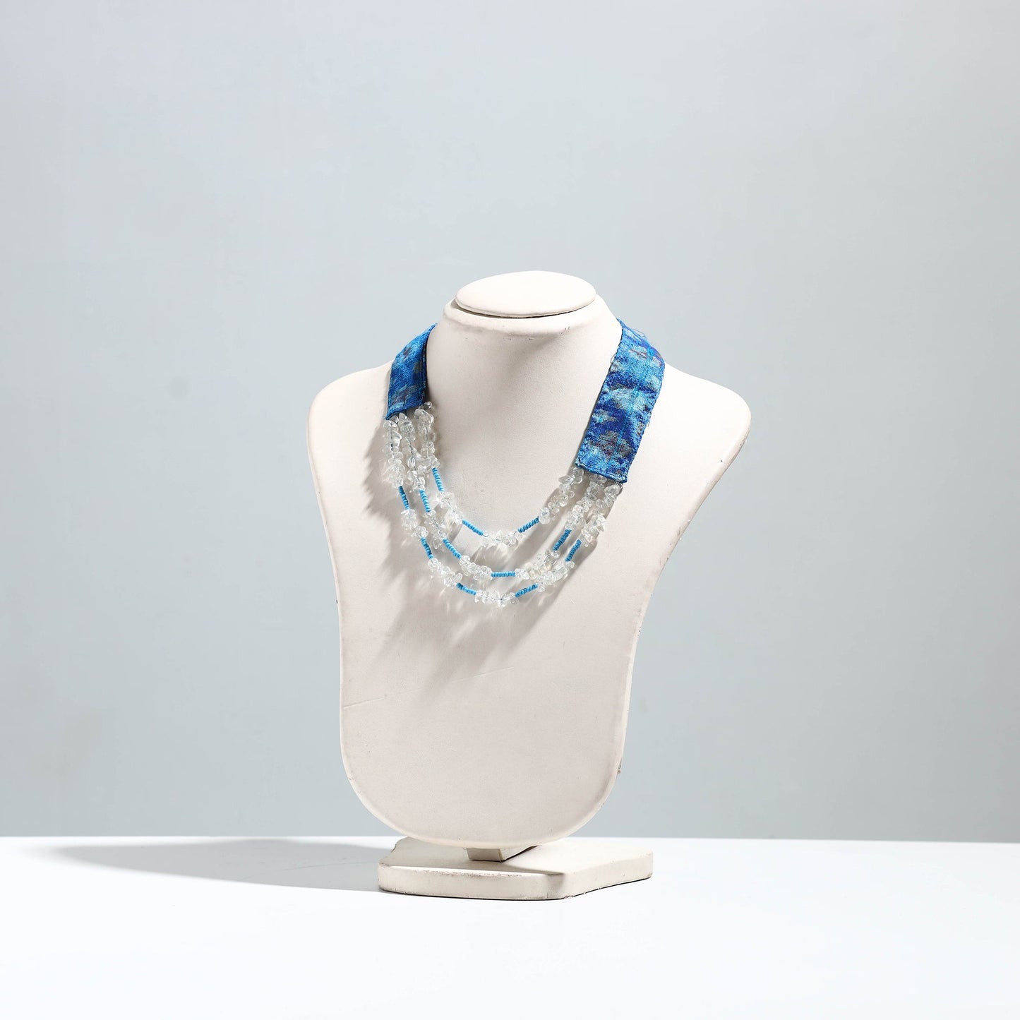 Blue - ikat silk fabric sejal bead work mala necklace 30