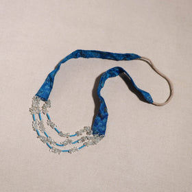 Blue - ikat silk fabric sejal bead work mala necklace 30