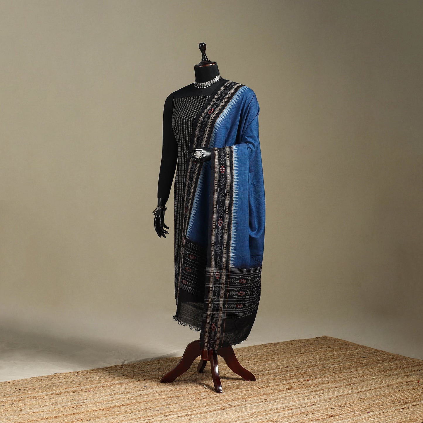 Blue - ikat weave cotton sambalpuri dupatta 36 - handcrafted