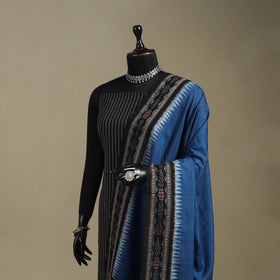 Blue - ikat weave cotton sambalpuri dupatta 36 - handcrafted