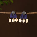 Blue - ikra fabart shell work earrings - handcrafted