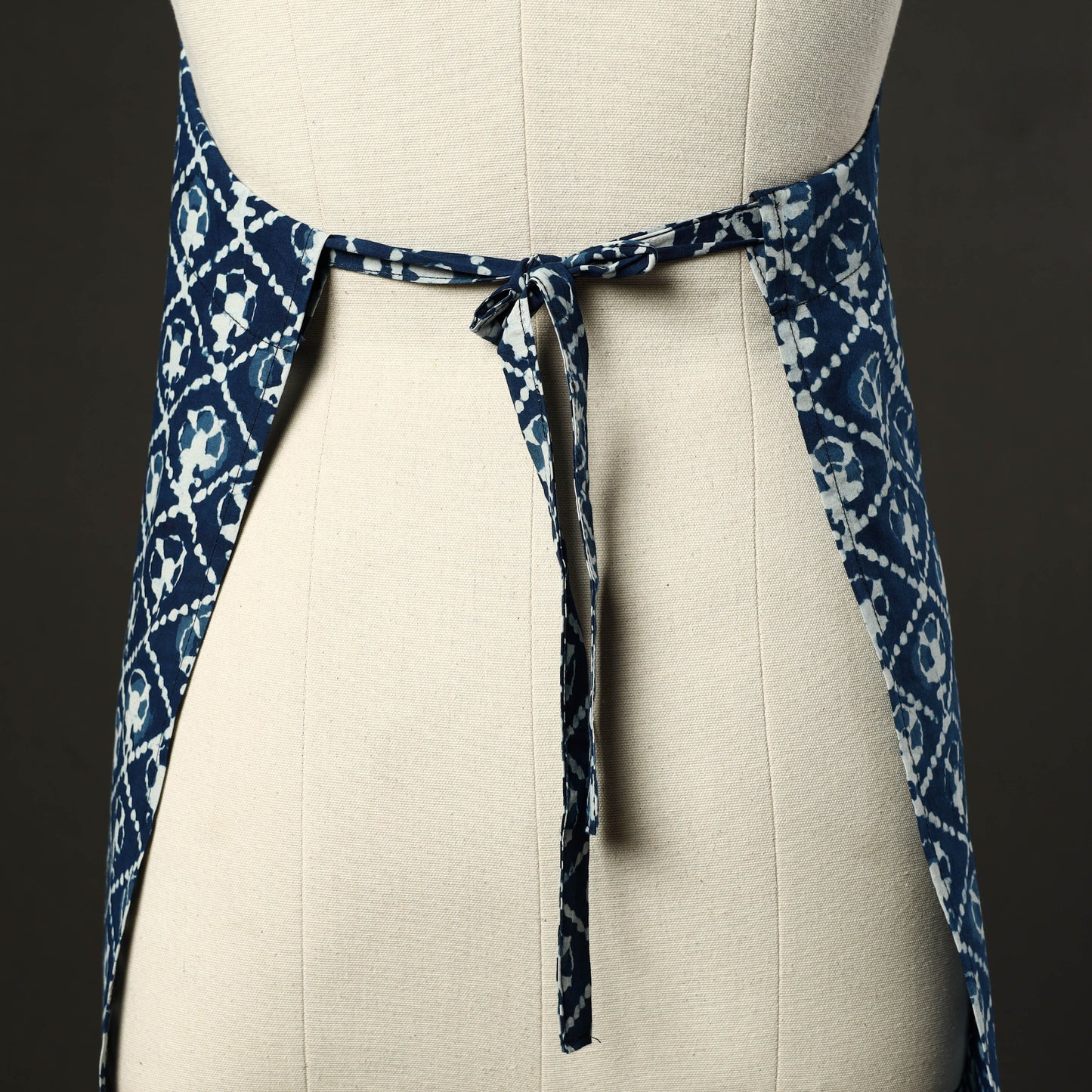 Blue - Indigo - Bagru Block Print Cotton Apron with Pocket 52