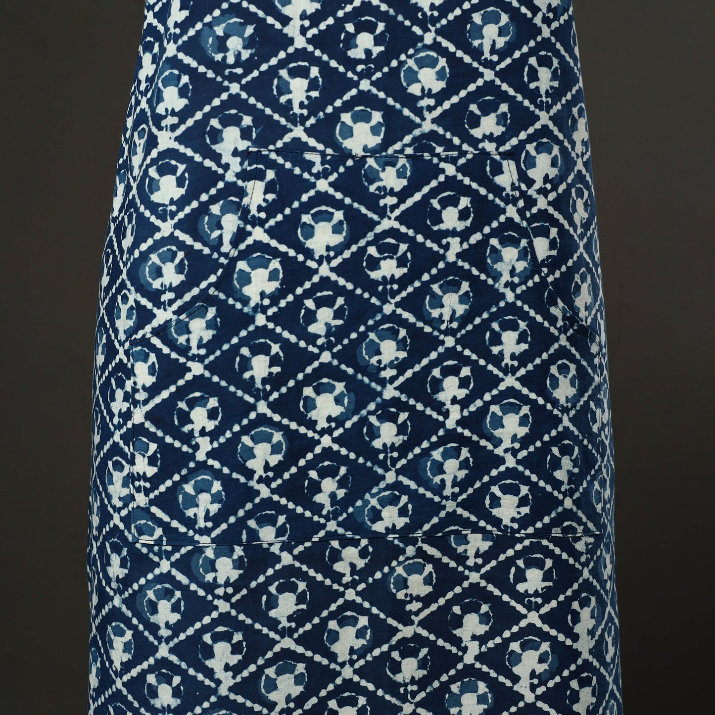 Blue - Indigo - Bagru Block Print Cotton Apron with Pocket 52