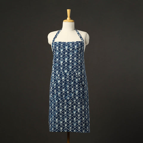 Blue - Indigo - Bagru Block Print Cotton Apron with Pocket 52