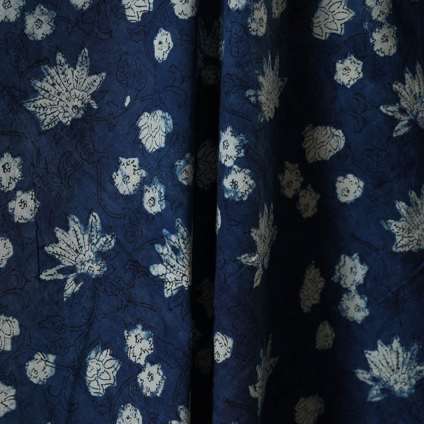 Blue - indigo bagru hand cotton fabric 03 - handcrafted