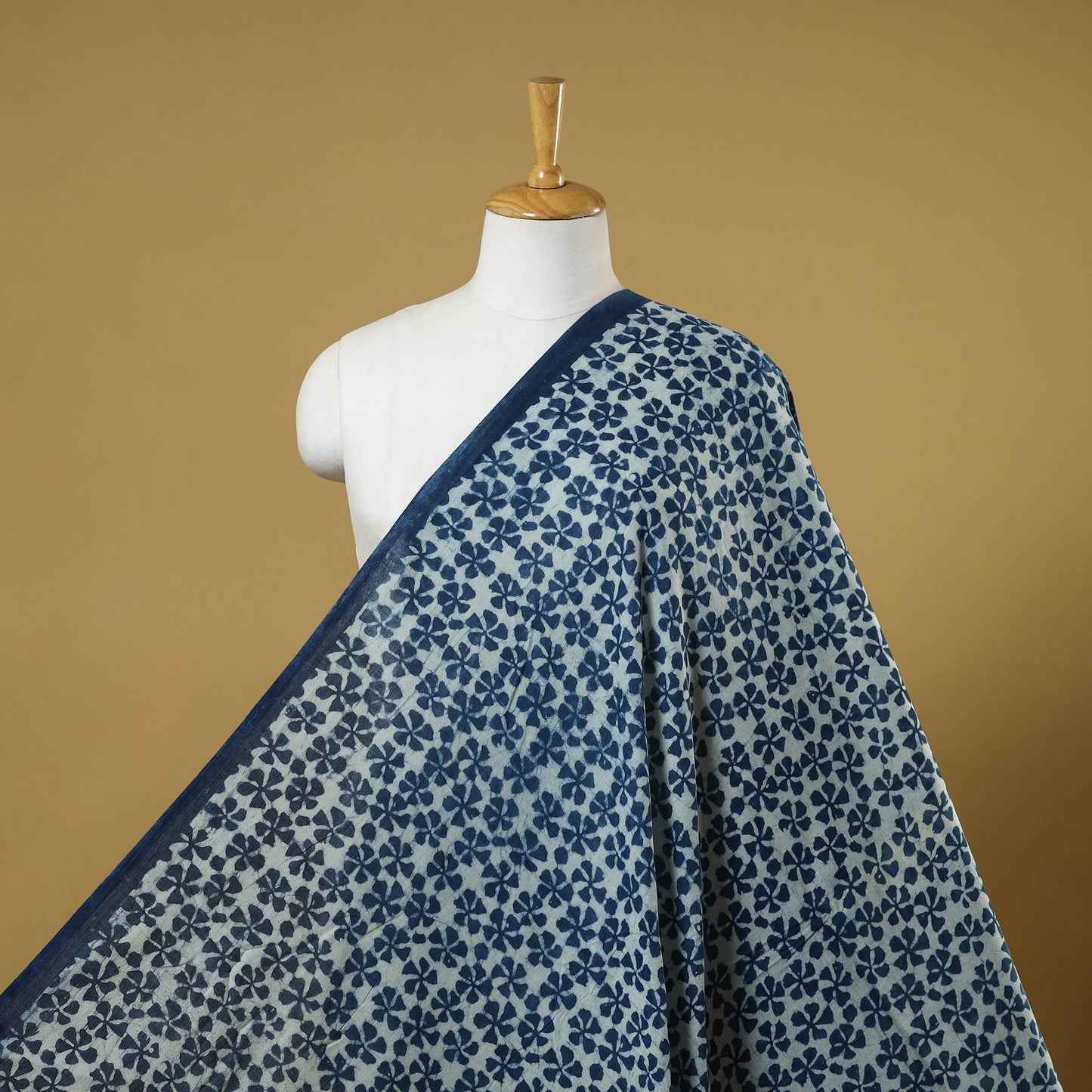 Blue - indigo bagru hand cotton fabric 06 - handcrafted