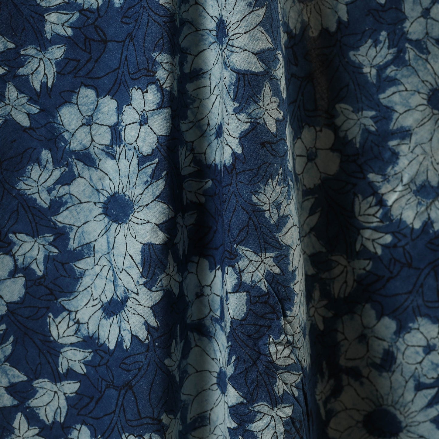 Blue - indigo bagru hand cotton fabric 12 - handcrafted