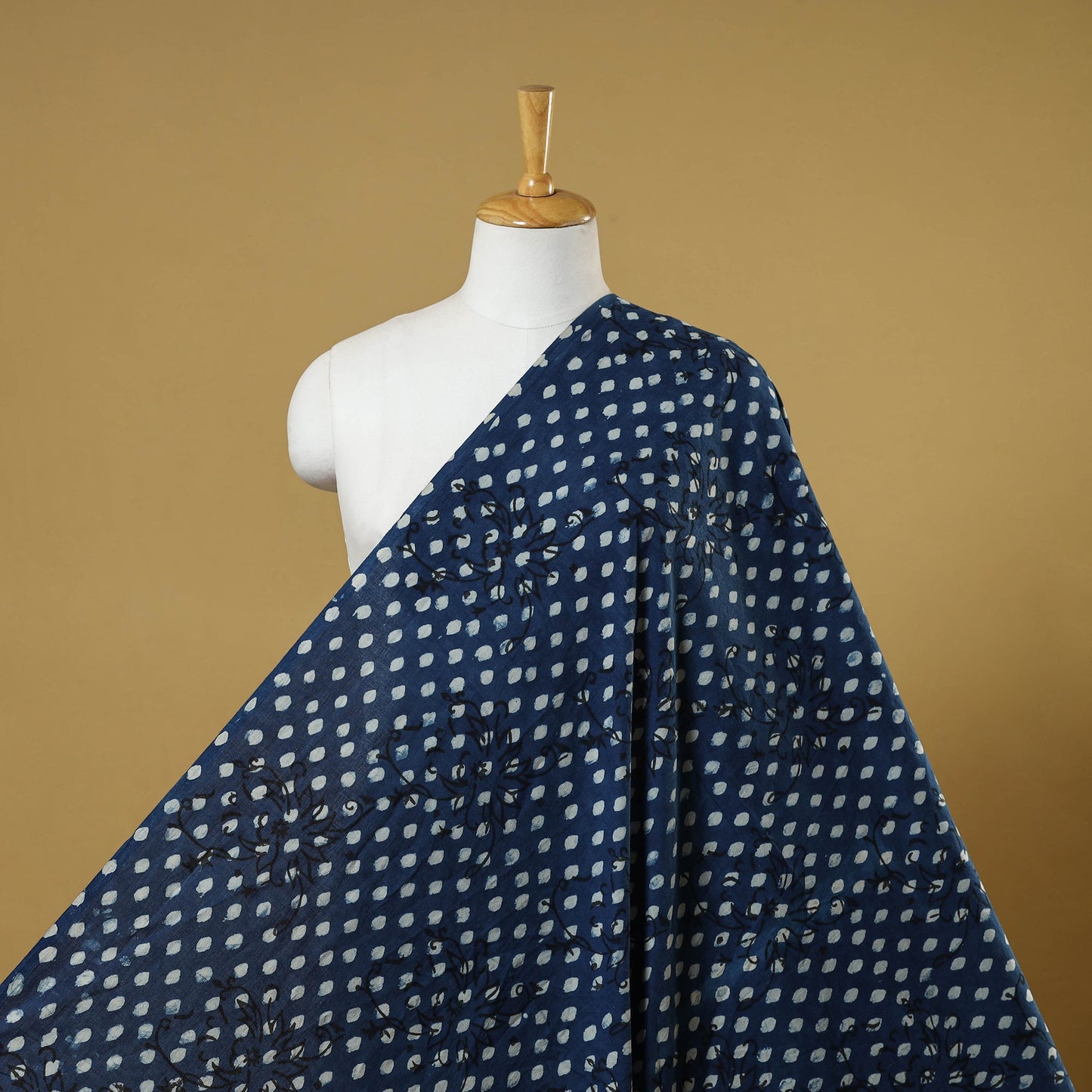 Blue - indigo bagru hand cotton fabric 01 - handcrafted