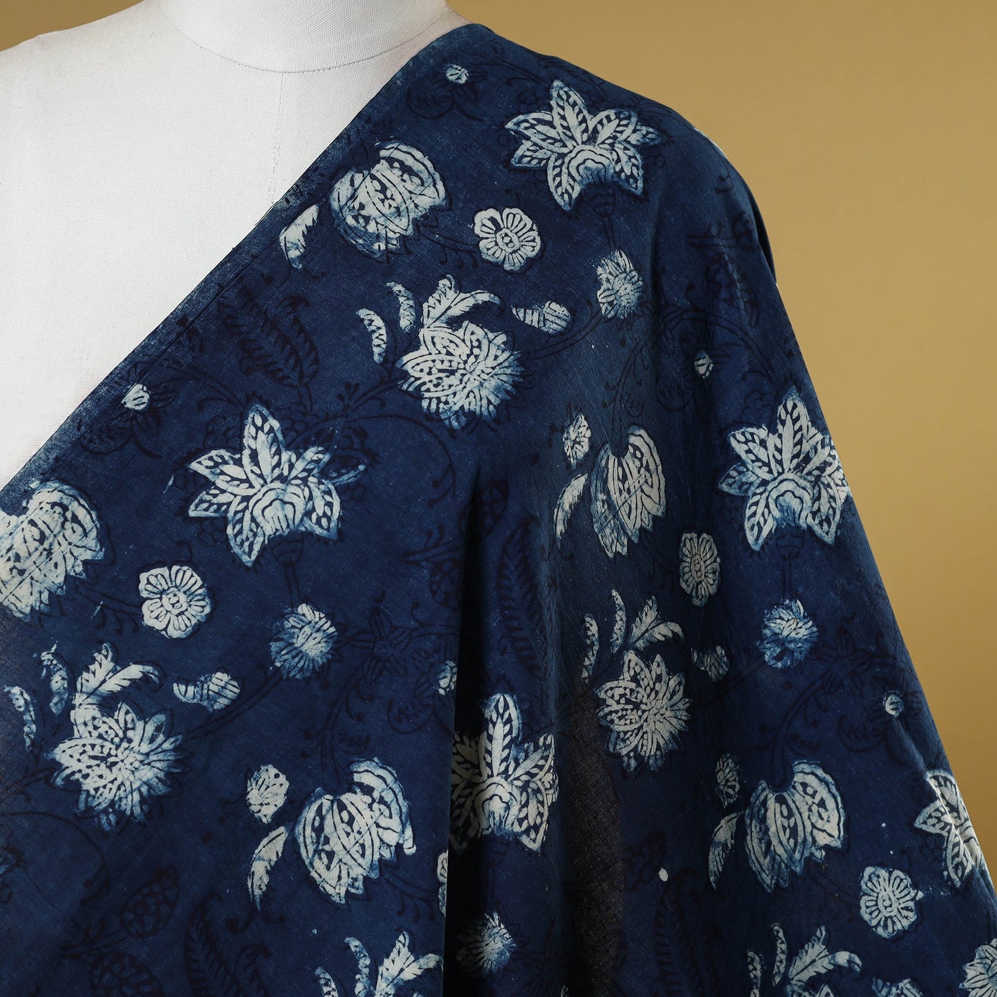 Blue - indigo bagru hand cotton fabric 02 - handcrafted