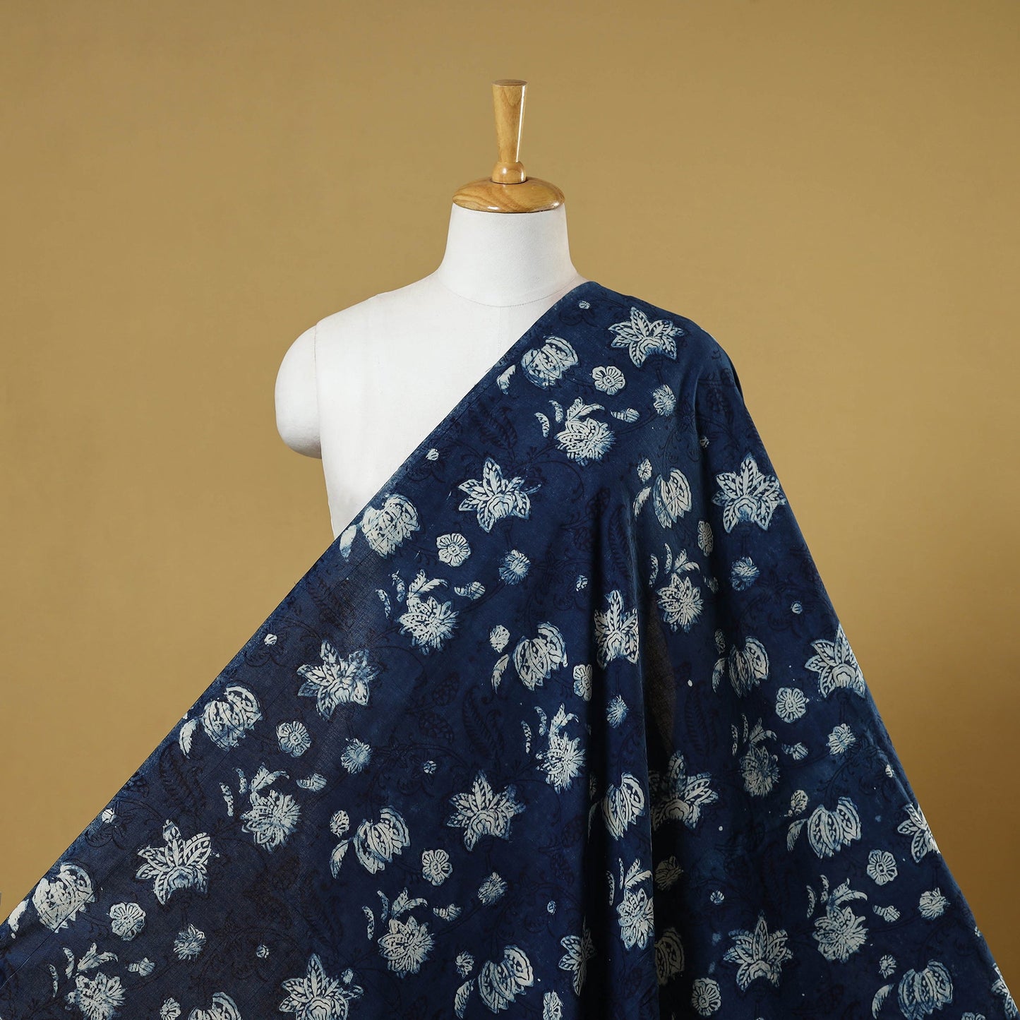 Blue - indigo bagru hand cotton fabric 02 - handcrafted