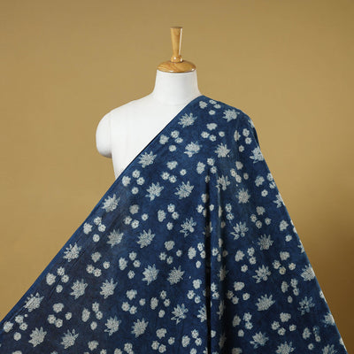 Blue - indigo bagru hand cotton fabric 03 - handcrafted