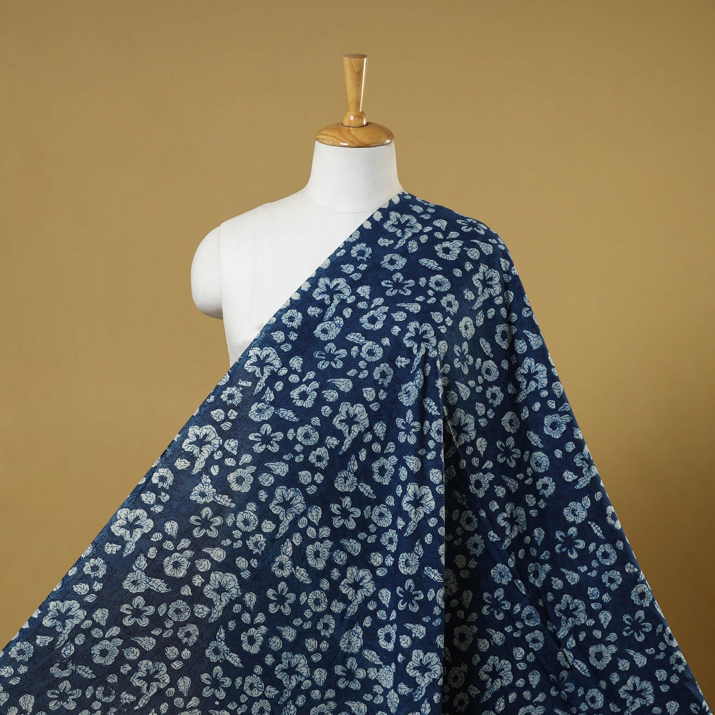 Blue - indigo bagru hand cotton fabric 04 - handcrafted