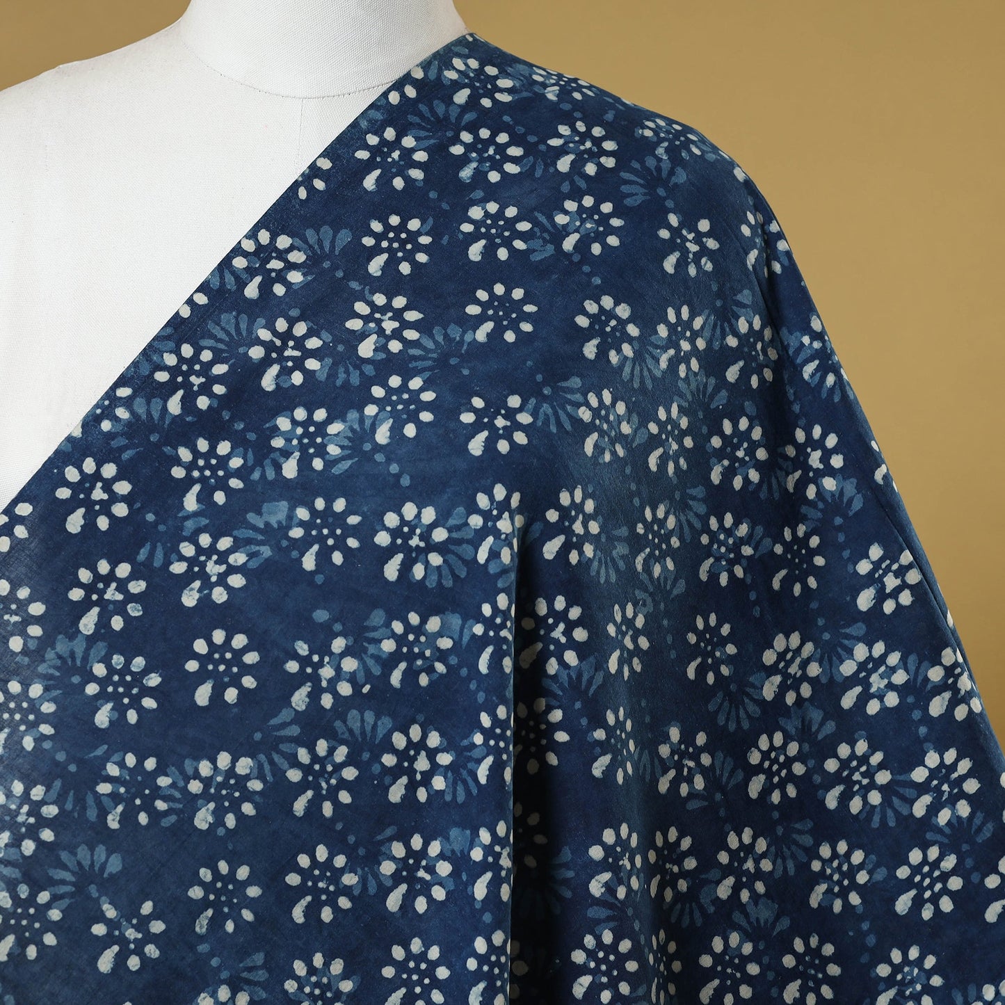 Blue - indigo bagru hand cotton fabric 05 - handcrafted