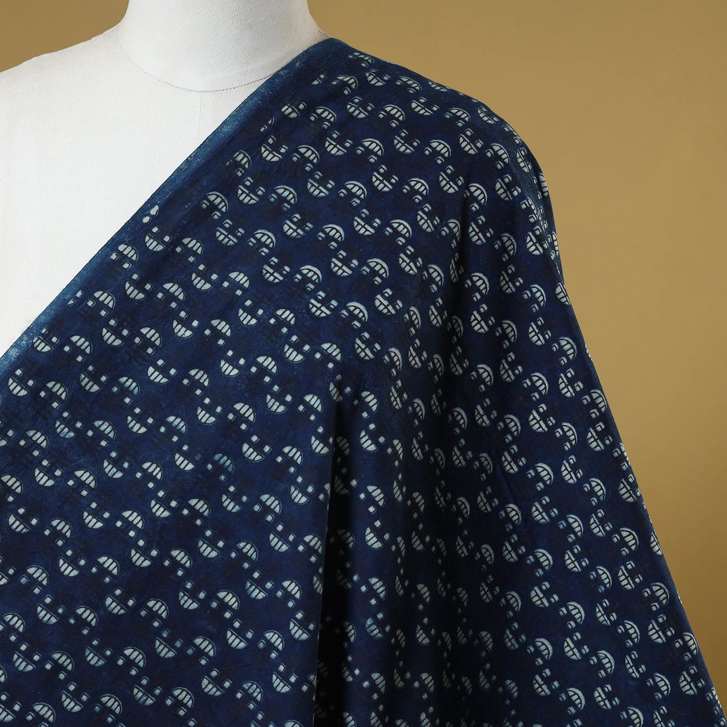 Blue - indigo bagru hand cotton fabric 07 - handcrafted