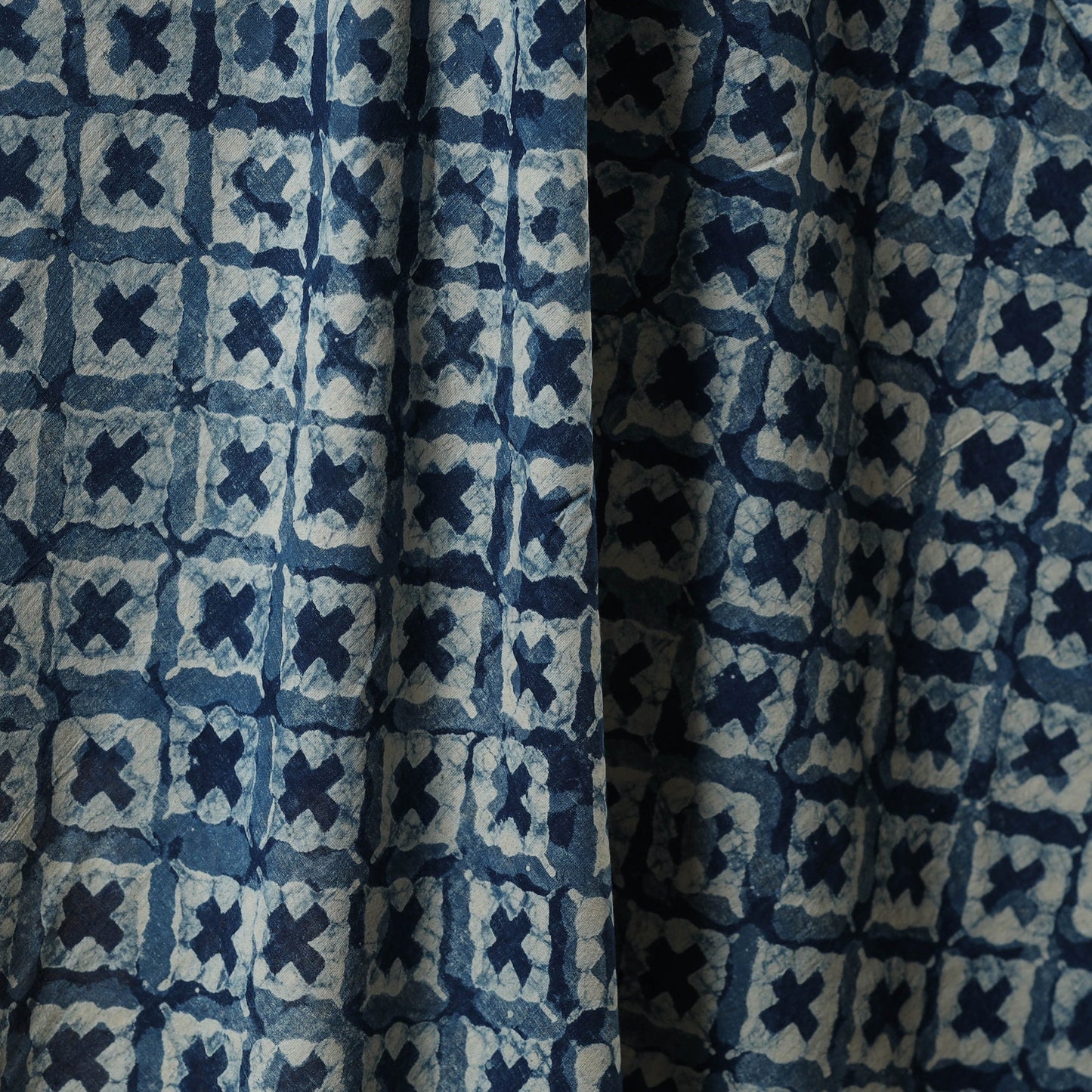 Blue - indigo bagru hand cotton fabric 08 - handcrafted