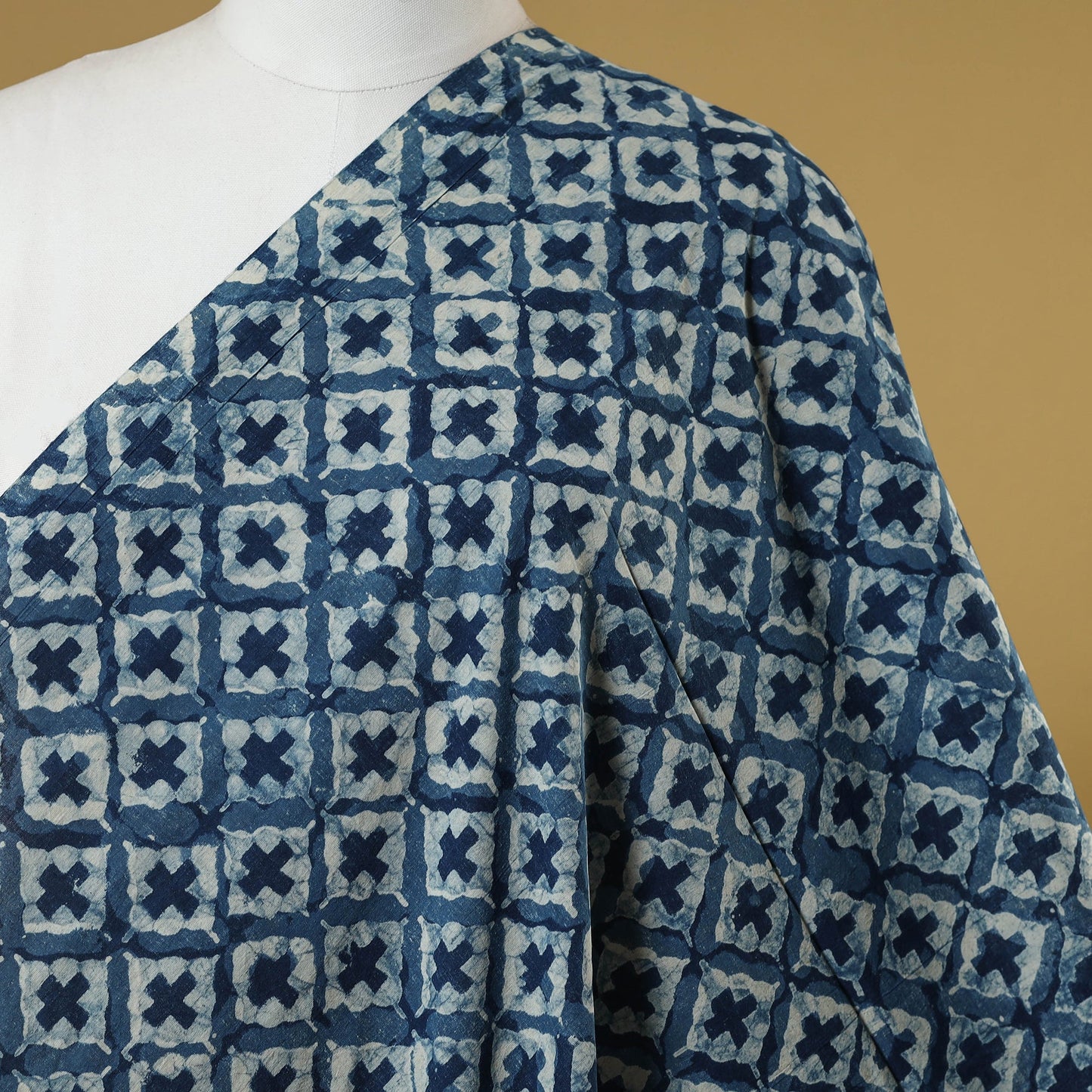 Blue - indigo bagru hand cotton fabric 08 - handcrafted