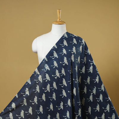 Blue - indigo bagru hand cotton fabric 09 - handcrafted