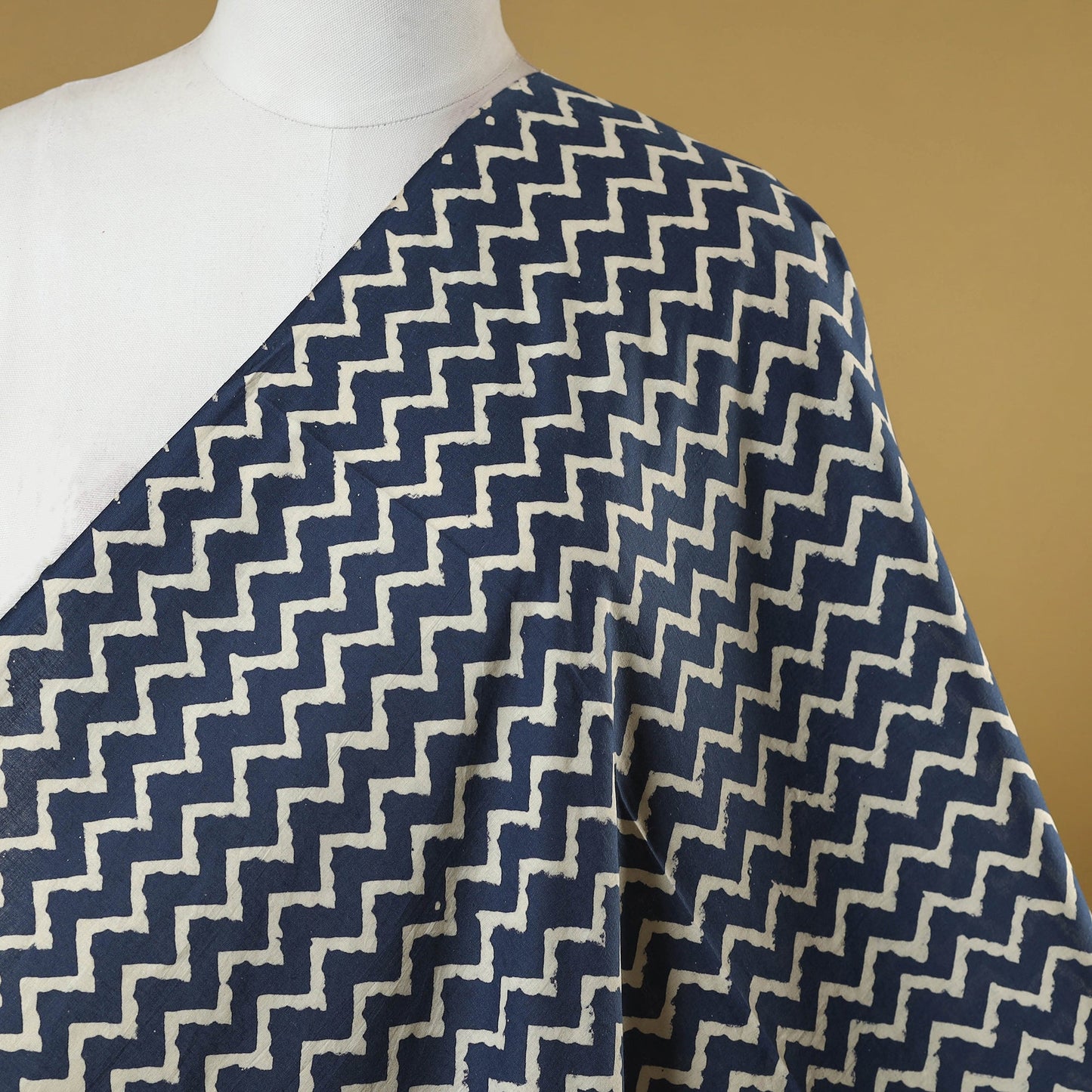 Blue - indigo bagru hand cotton fabric 10 - handcrafted