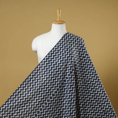 Blue - indigo bagru hand cotton fabric 10 - handcrafted