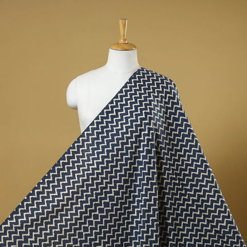 Blue - indigo bagru hand cotton fabric 10 - handcrafted