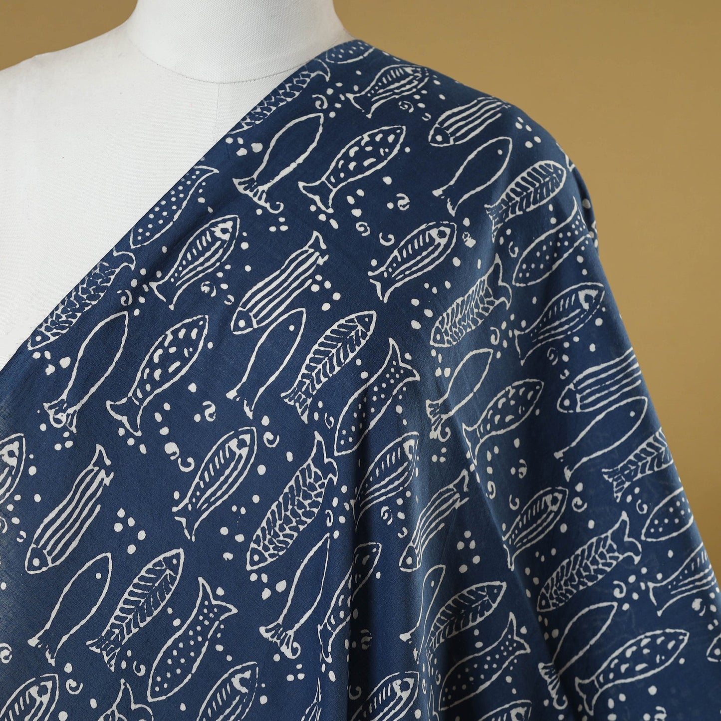Blue - indigo bagru hand cotton fabric 11 - handcrafted