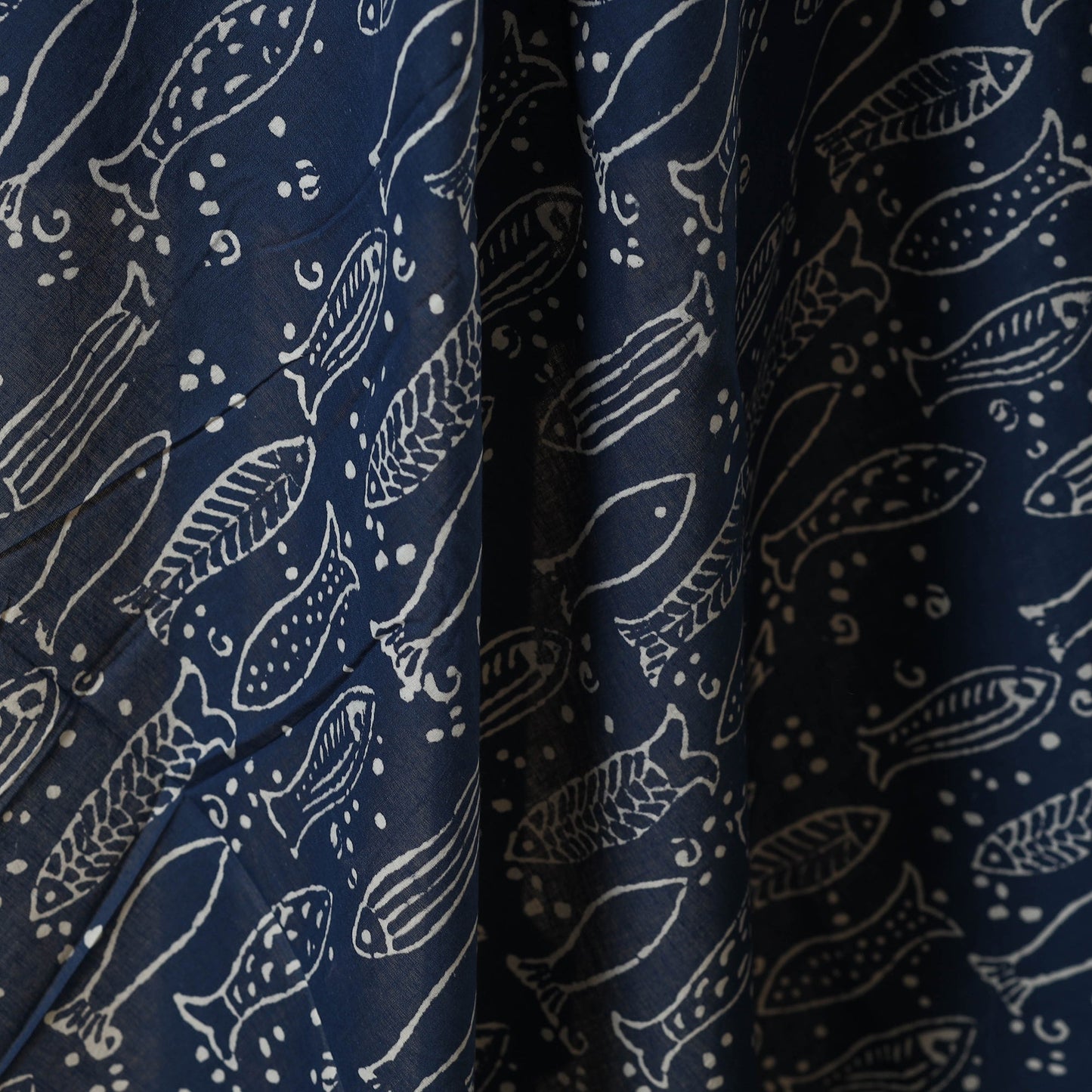 Blue - indigo bagru hand cotton fabric 11 - handcrafted