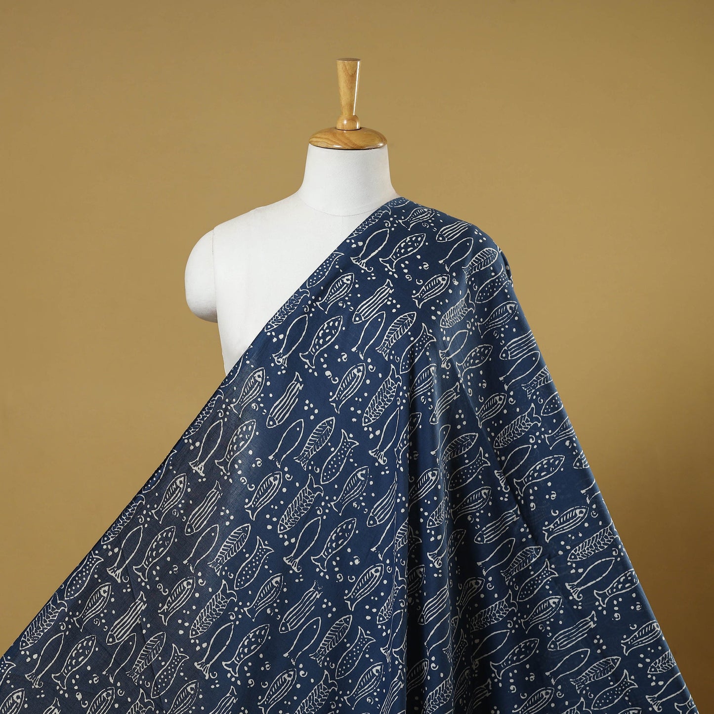 Blue - indigo bagru hand cotton fabric 11 - handcrafted