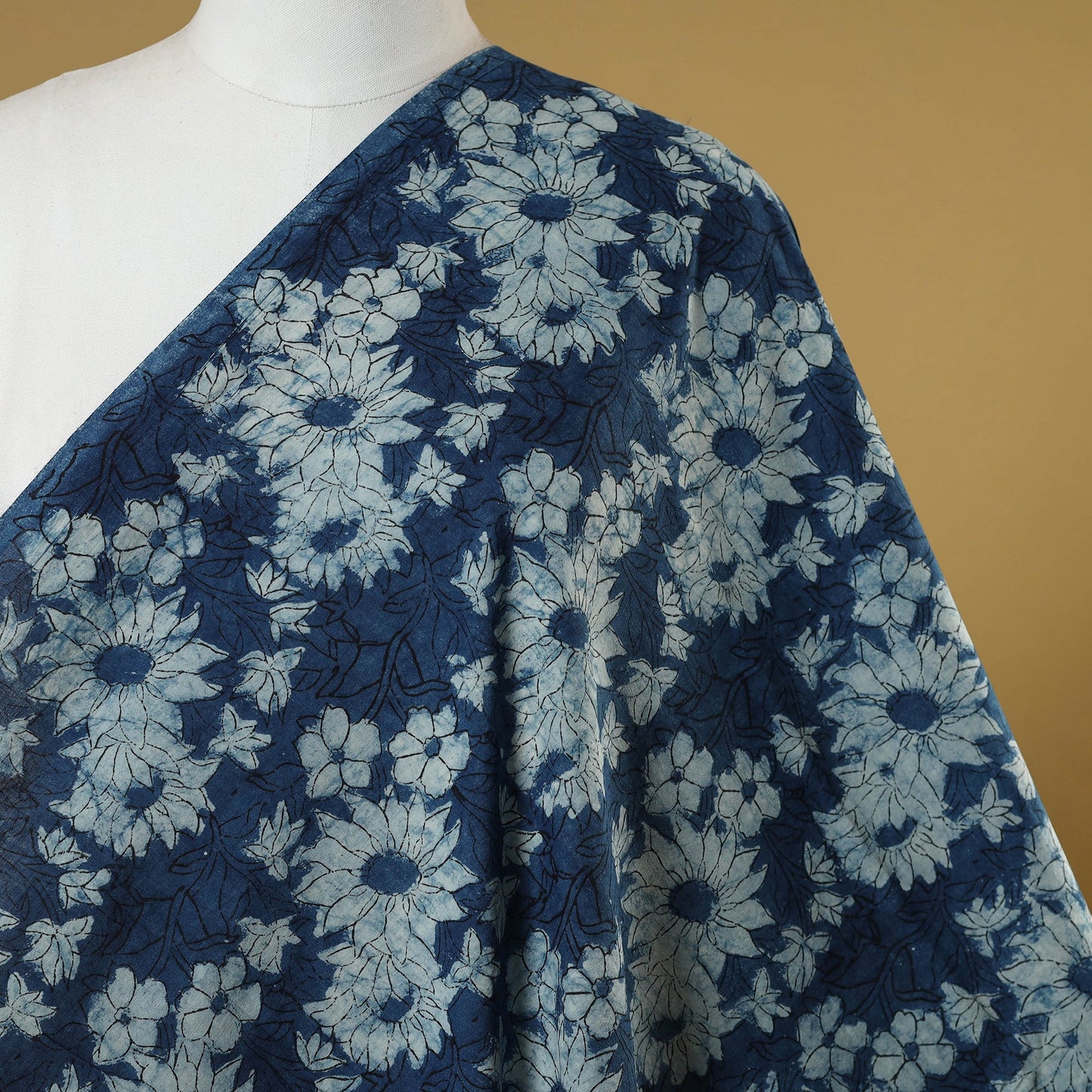 Blue - indigo bagru hand cotton fabric 12 - handcrafted