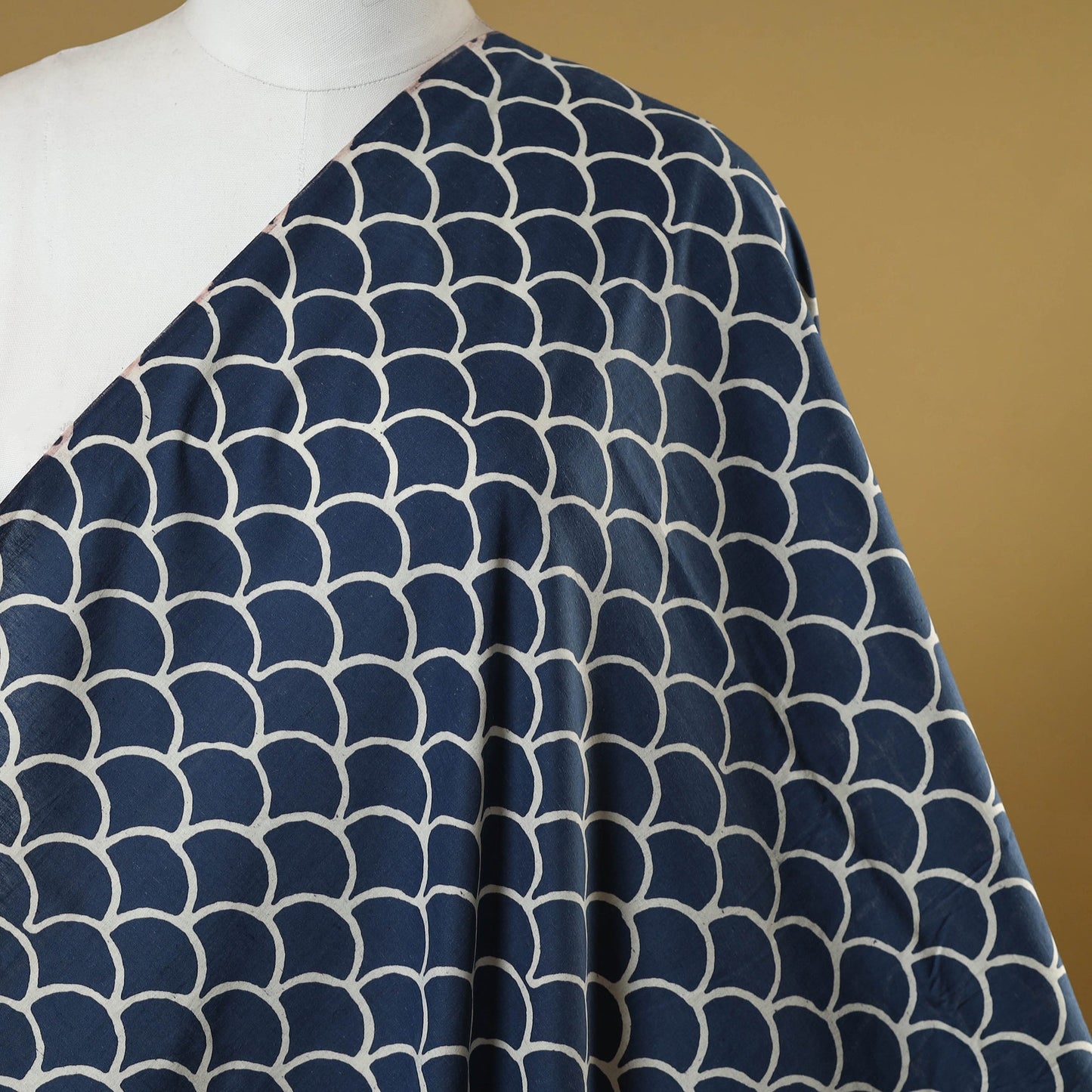 Blue - indigo bagru hand cotton fabric 13 - handcrafted