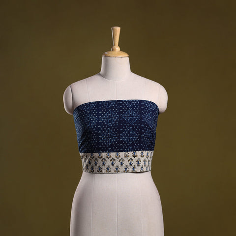 Indigo block print cotton bagru blouse piece 71