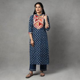 Block Printed Kurta with Palazzo & Dupatta Set
