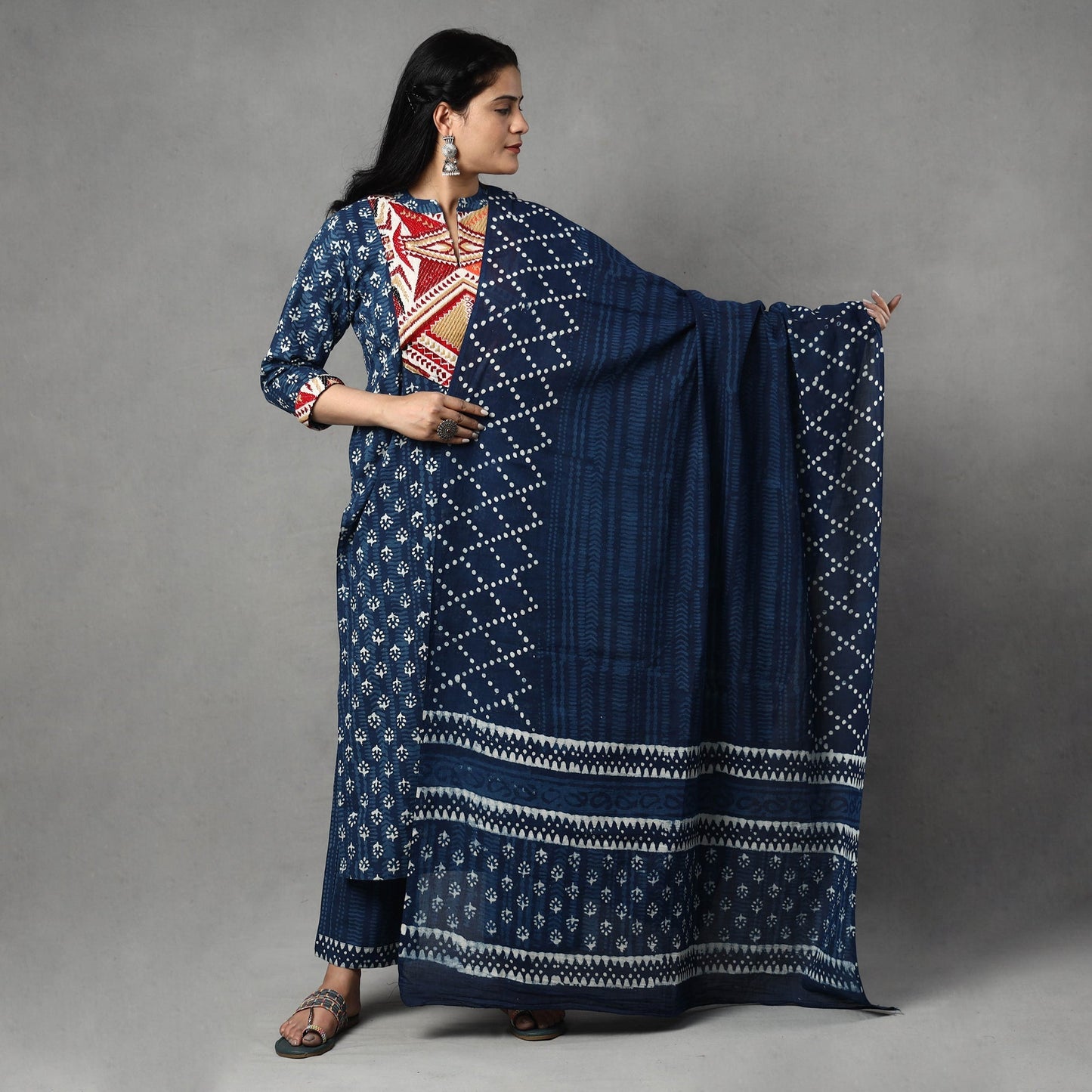 Block Printed Kurta with Palazzo & Dupatta Set
