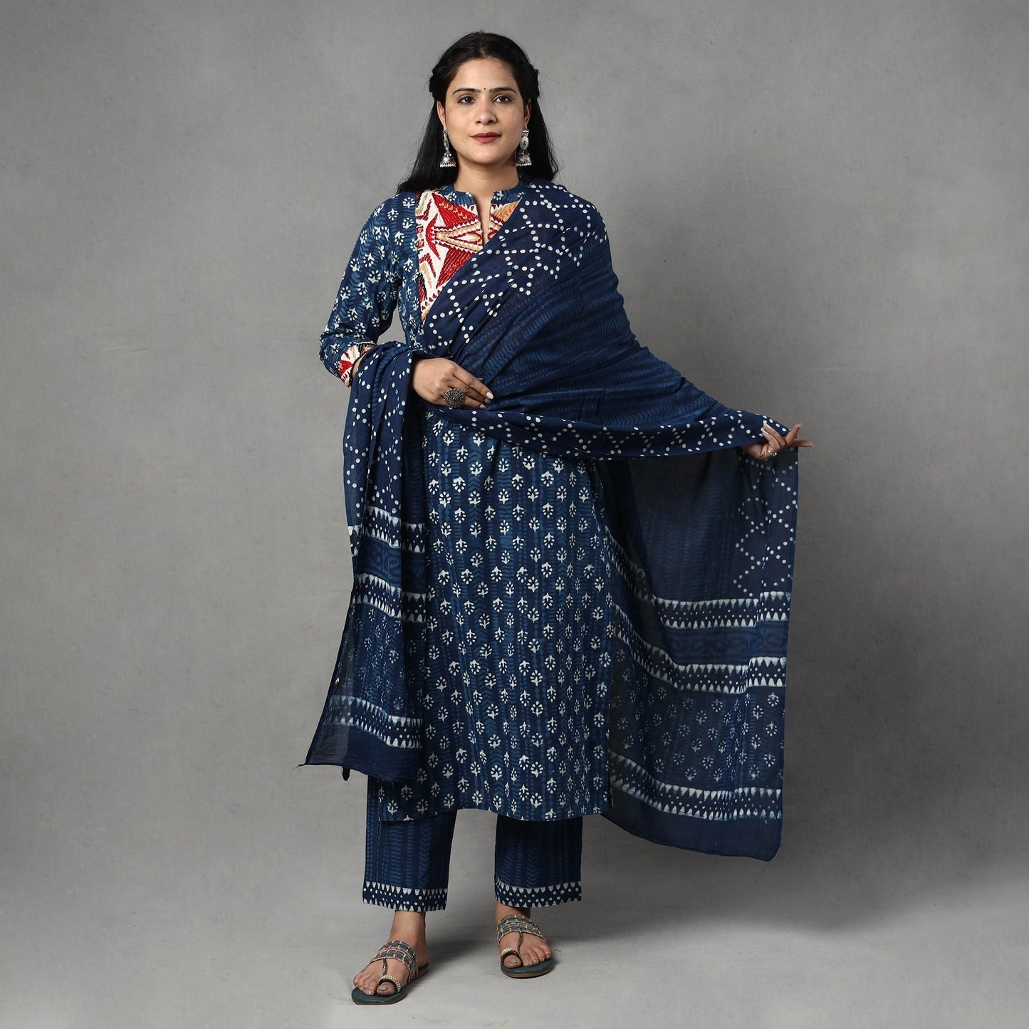 Block Printed Kurta with Palazzo & Dupatta Set
