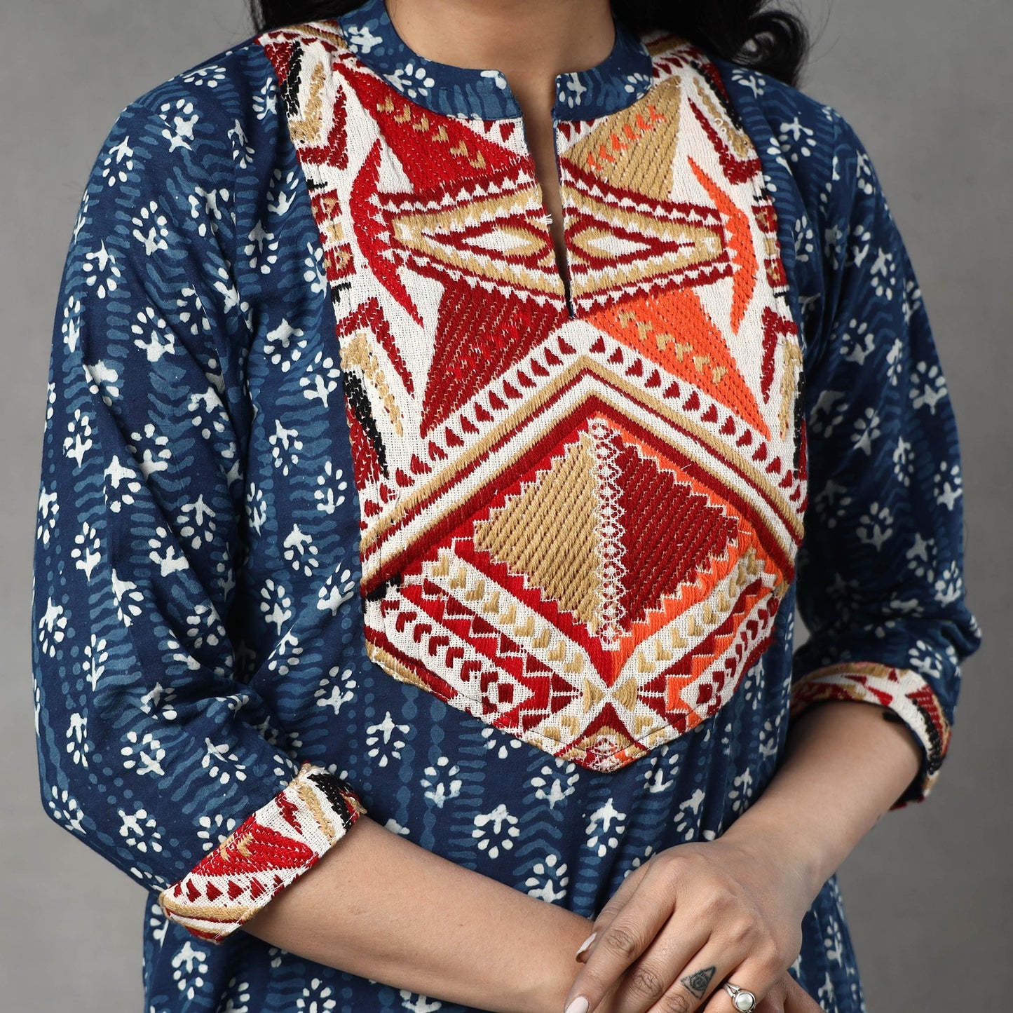 Block Printed Kurta with Palazzo & Dupatta Set
