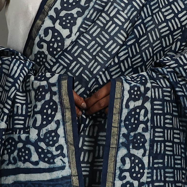 Buy Indigo Chanderi Silk Block Print Dabu Bagru Dupatta