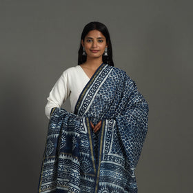 Blue - indigo - chanderi silk dabu bagru dupatta 03