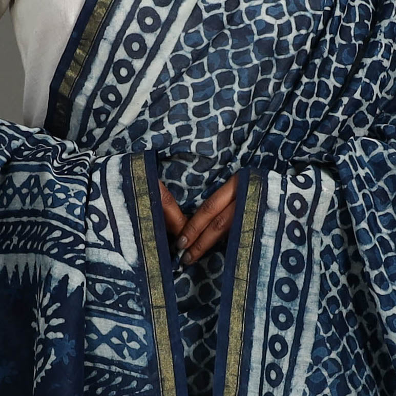 Blue - indigo - chanderi silk dabu bagru dupatta 03